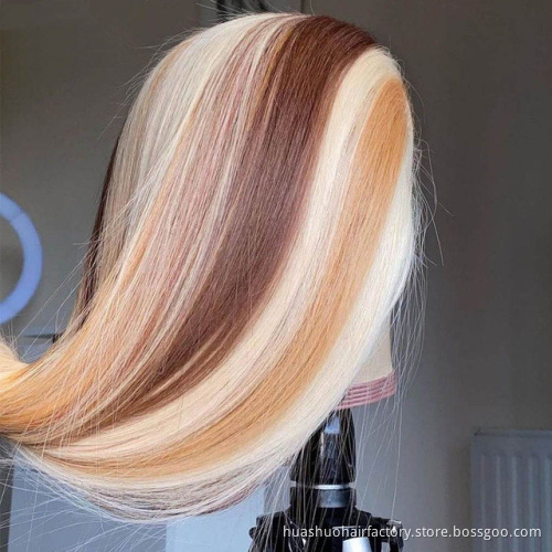 Straight 613 Blonde Highlight Brown Lace Frontal Wigs Glueless HD Transparent Full Pre Plucked Human Hair Wigs For Women